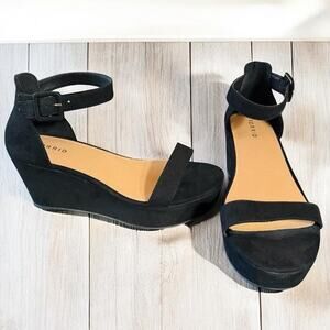 Torrid 11W Sexy Black Faux Suede Ankle Strap 3"‎ Platform Wedge Heels Open Toe